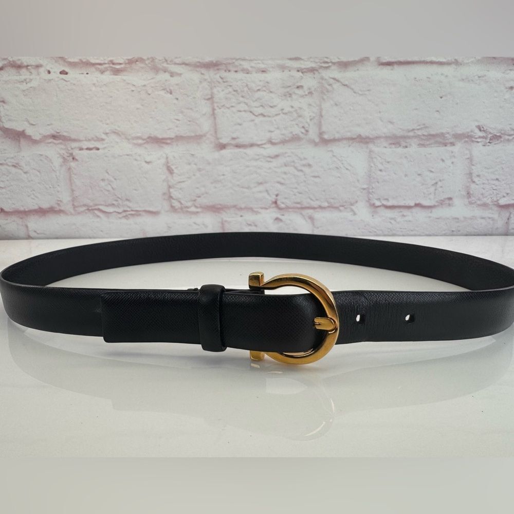 Salvatore Ferragamo Leather Gancini Black Belt Small